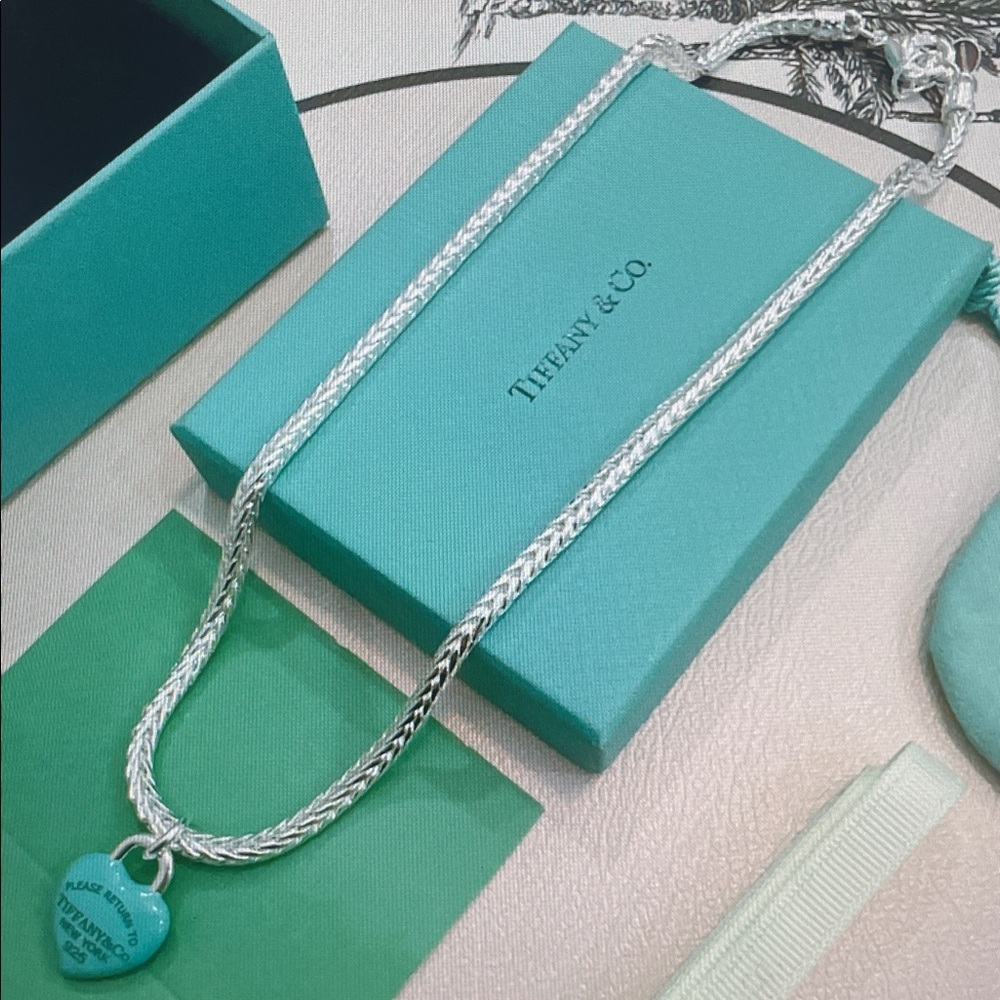 Tiffany & Co. Silver Necklace with Turquoise Heart Pendant